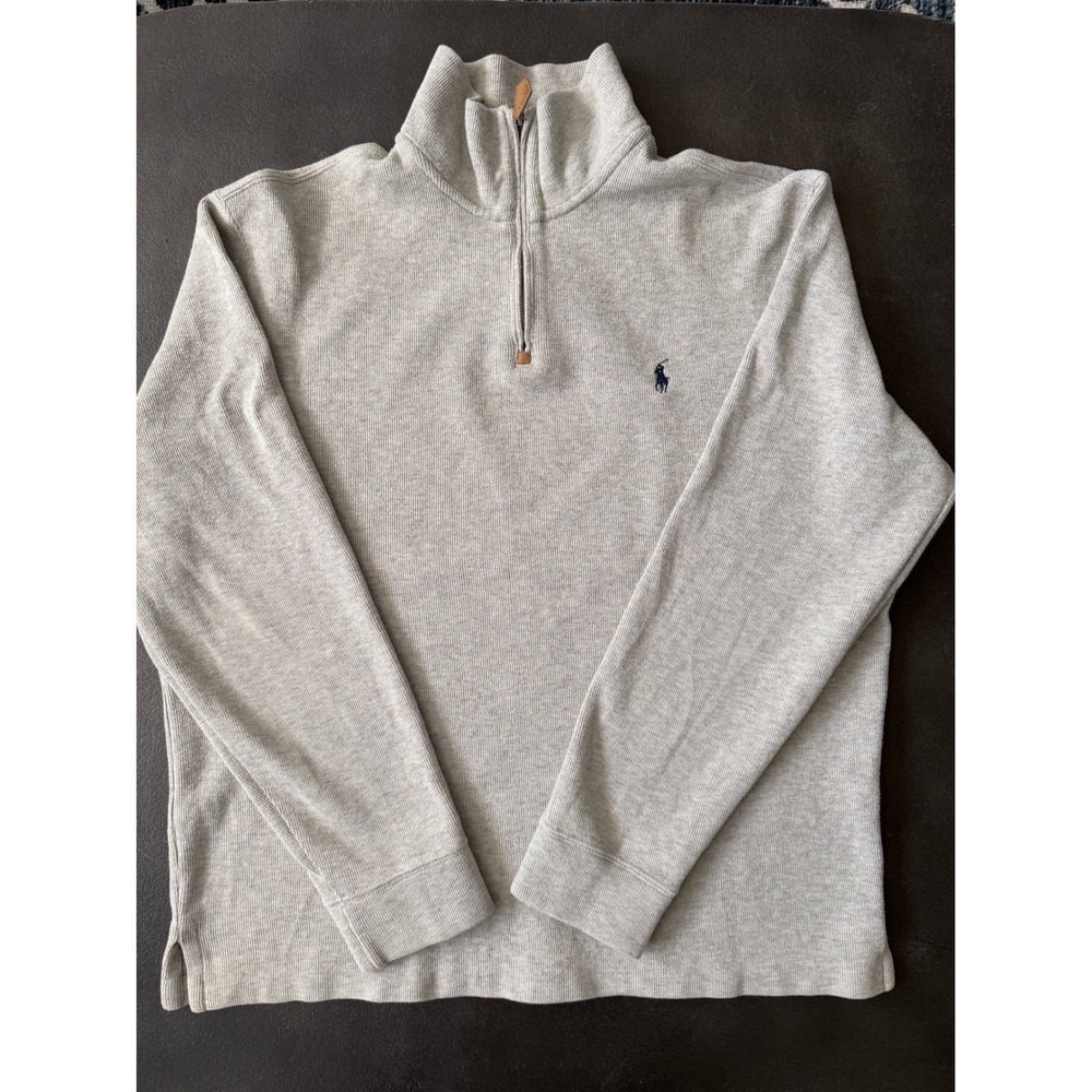 Polo Ralph Lauren Mens Large Heathered Oatmeal Quarter Zip Pullover Sweater